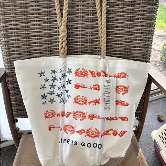 Life Is Good Cream Tote Bag with Nautical Design - Picture 1 of 7